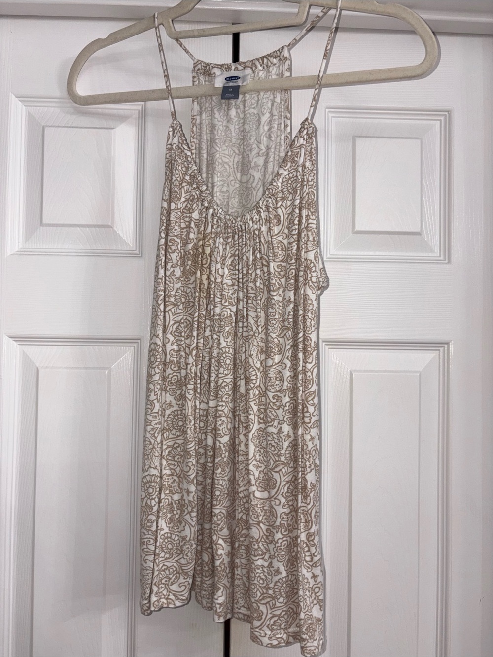 Old Navy Cream and Tan Floral Spaghetti-Strap Chemise